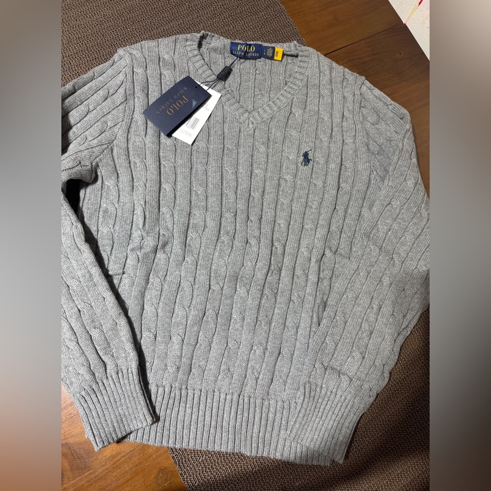 Ralph Lauren Cable-Knit Cotton V-Neck Sweater